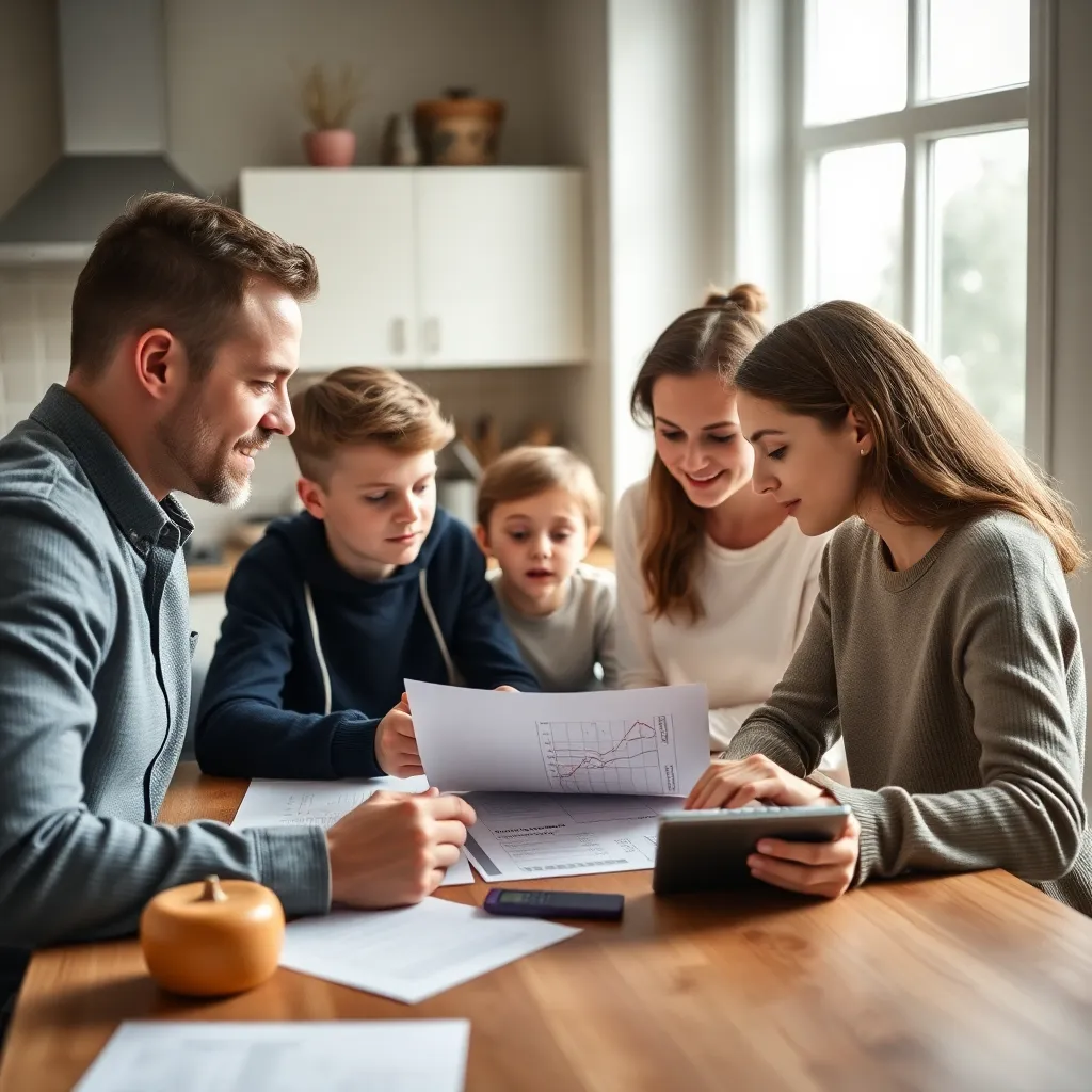 Nederlandse familie bespreekt financiële planning aan keukentafel