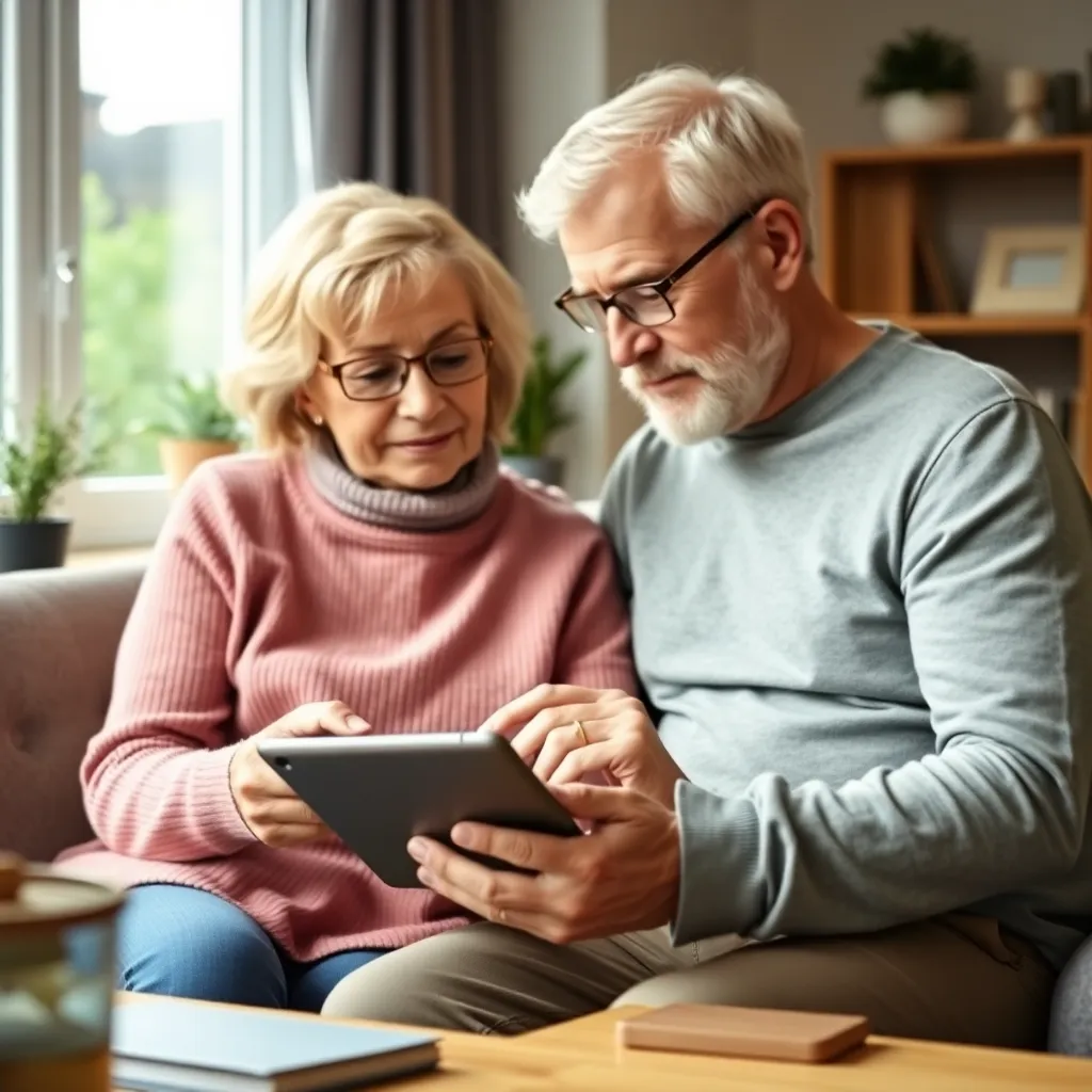 Senior paar bekijkt digitale financiële planningstools